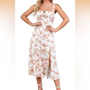 Chic Floral Midi Dress in White and Pink
